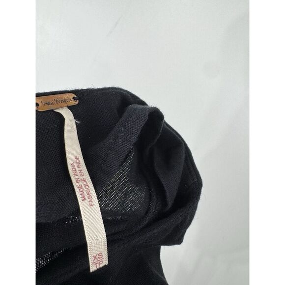 Free People XS Black Maxi Dress Bell Sleeve Tie Waist Cotton Linen Boho V-Neck - Picture 5 of 6